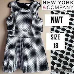 NWT New York & Co Womens Dress Career A-Line Pockets Geometric Black White 18